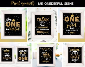 MR ONEDERFUL PARTY Signs Package Mr Onederful table signs Mr Onederful Birthday Decor Printable Mr Onederful Signs Black Gold Mr Onederful