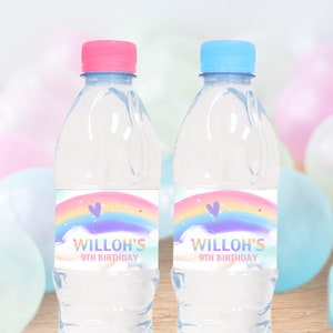 CLOUD 9 WATER Bottle Labels Editable Water Bottle labels Rainbow Clouds Party Decor instant download water bottle labels Printable Tie Dye