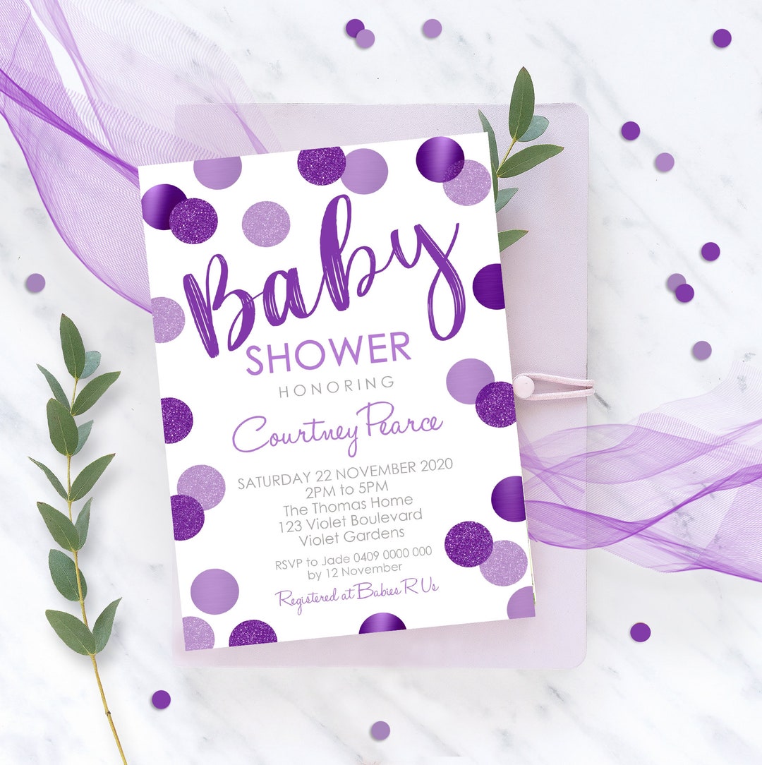 PURPLE BABY SHOWER Invitation Instant Download Purple Spots Etsy