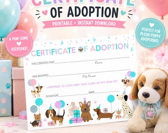 Printable Dog Adoption Certificate: Puppy Keepsake (PDF Download)