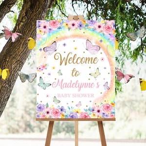 BUTTERFLY Welcome Sign Instant DOWNLOAD Rainbow Butterfly Baby Shower Welcome Sign Editable Butterfly Welcome Sign Butterfly Baby Shower