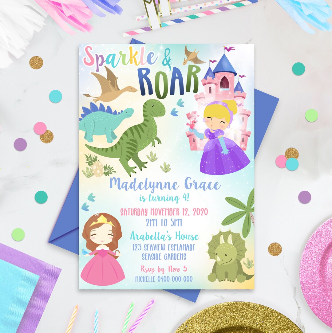 DINOSAUR PRINCESS Invitation Instant Download Princess and Dinosaur