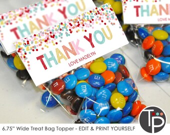 Confetti Treat Bag Topper Confetti Sandwich Bag Topper Rainbow Confetti Favors Editable Bag Topper Confetti Treat Bag Confetti Decor Rainbow