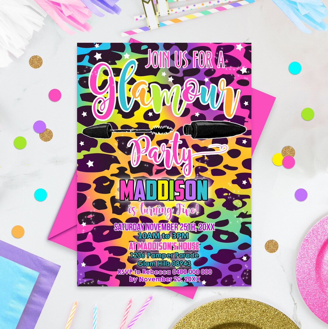 GLAMOUR PARTY INVITATION Pamper Birthday Invitation Cheetah Print