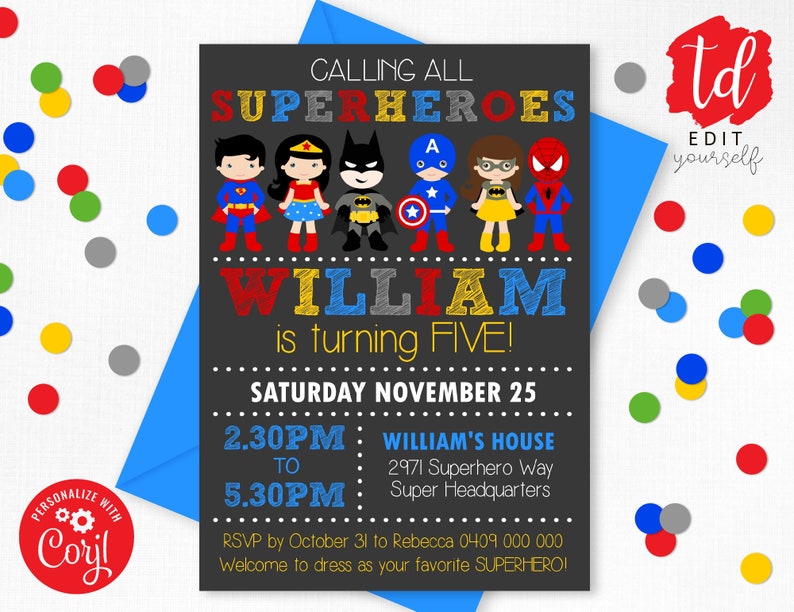 SUPERHERO INVITATION EDITABLE Superhero Invitation Superhero Party Superhero Boy Girl Party Invitation Corjl Editable Superhero Invite 0276 image 3