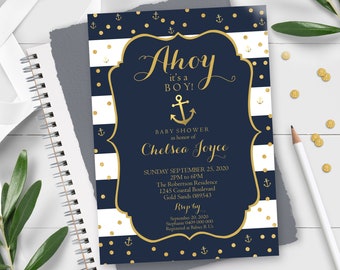NAUTICAL BABY SHOWER Invitation Instant Download Anchor Baby Shower Invitation Nautical Baby Shower Ahoy its a Boy Nautical Printable 0315