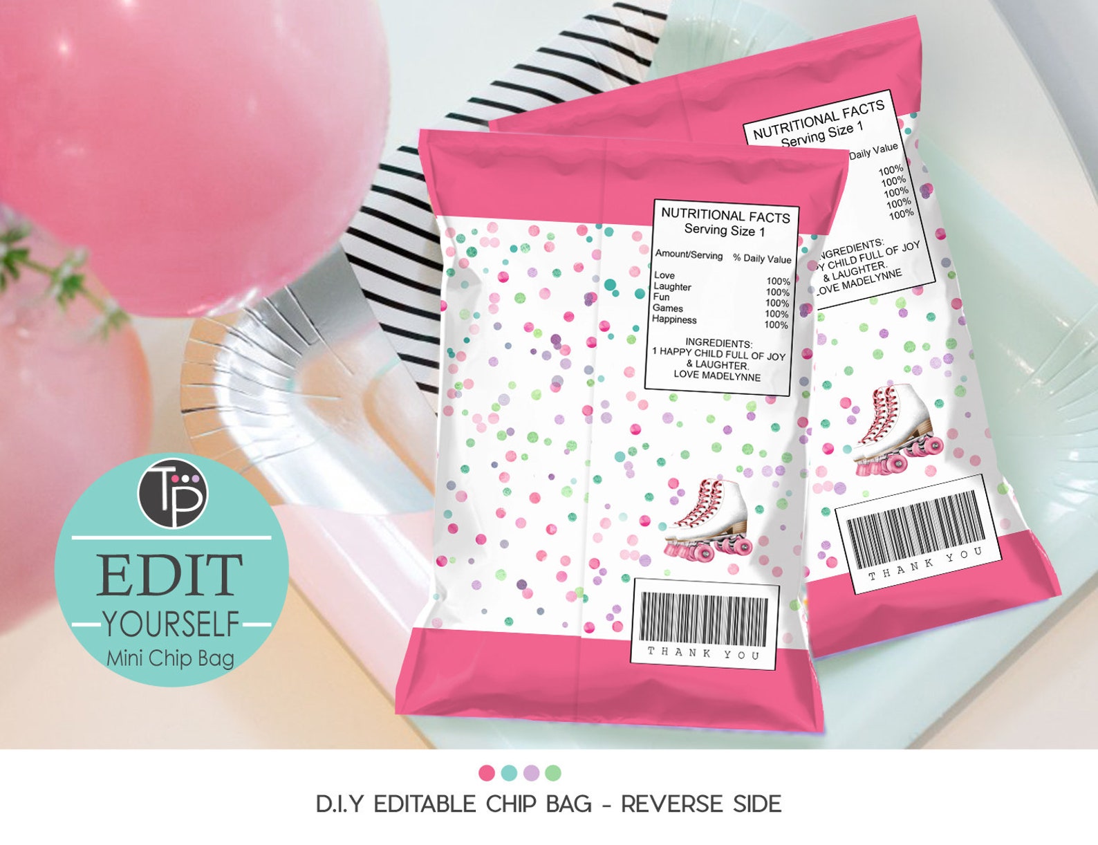 ROLLER SKATE Chip Bag Printable Rollerskate Chip Bag Roller Etsy