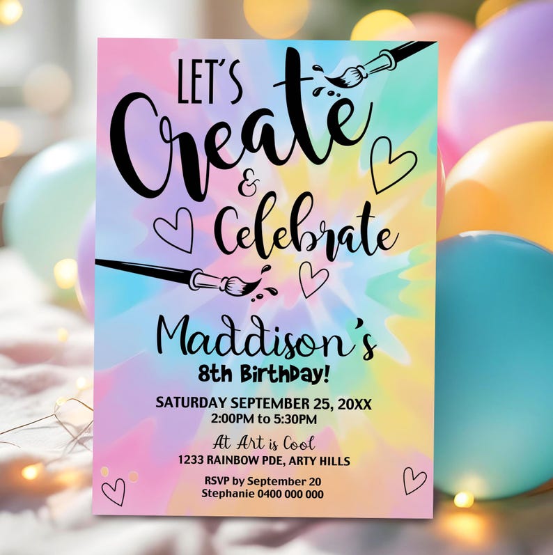 Art Party Invitation: Lets Create and Celebrate Evite Craft Birthday Invite (Digital Download) image 1