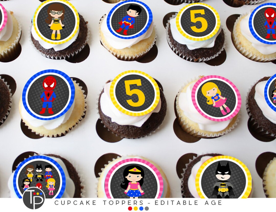 Superhero Cupcake Toppers Instant Download Girl Superhero Cupcake