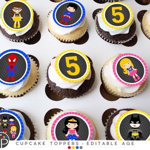 Superhero Cupcake Toppers Instant download Girl Superhero Cupcake Toppers Editable Superhero Cupcake Toppers Printable Superhero Party Decor