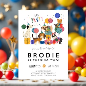 Hund Einladung Editierbare Hund Party-Einladung Druckbarer Hund Pawty Einladung Hund Geburtstagseinladung Welpe Pawty Einladung Digitale Hunde