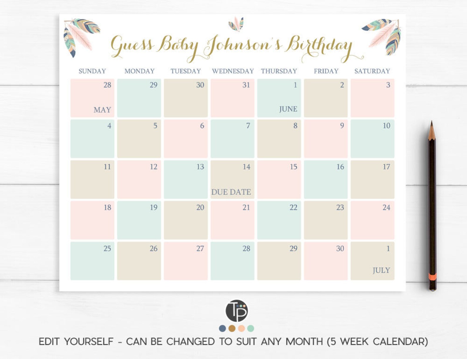 BABY DUE DATE Calendar Instant Download Guess Babys | Etsy