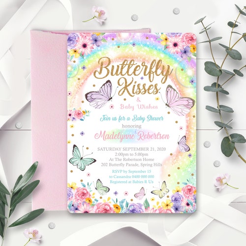 BUTTERFLY Baby Shower Invitation Editable Butterfly Kisses Etsy