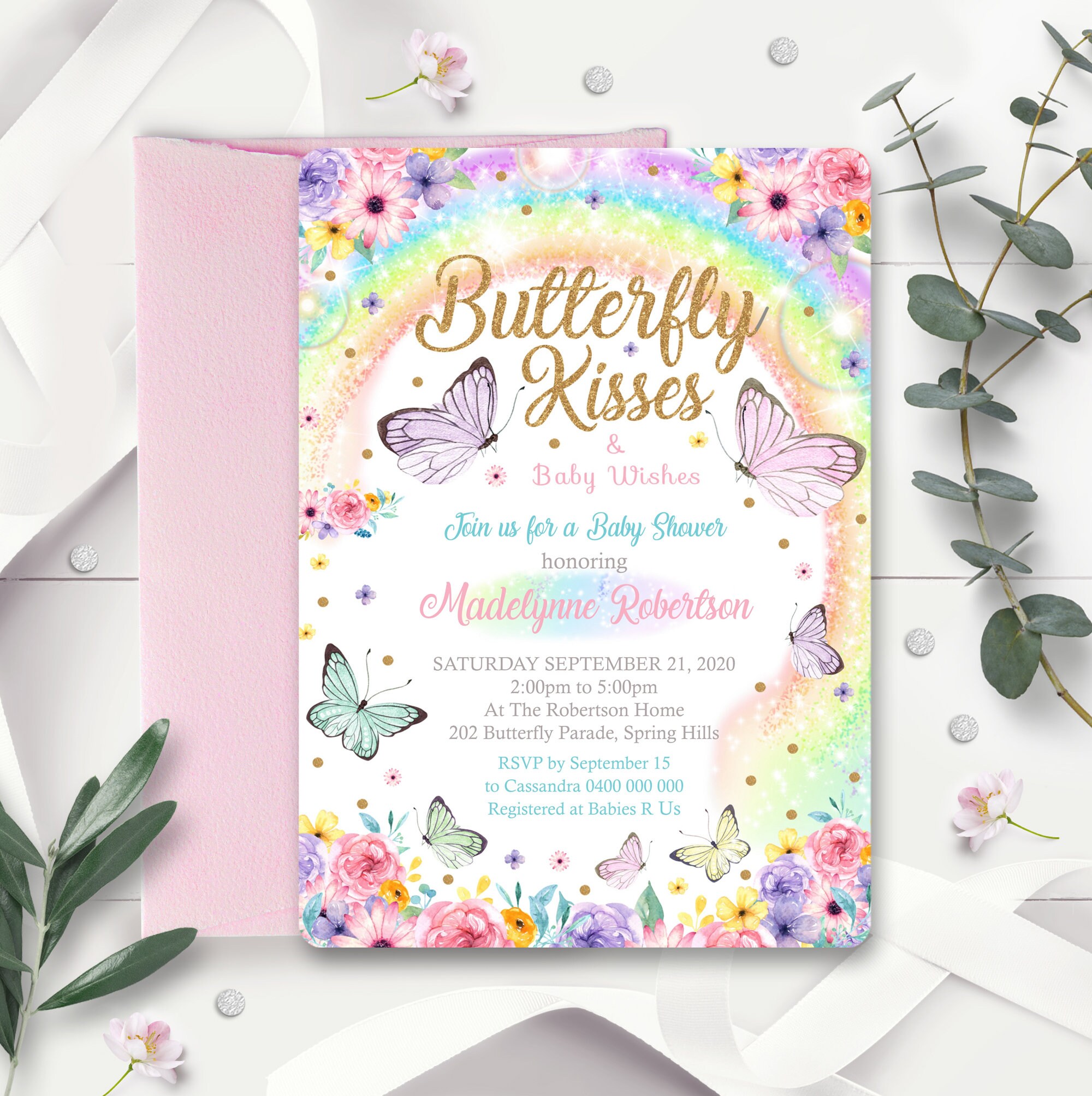 BUTTERFLY Baby Shower Invitation Editable Butterfly Kisses Etsy