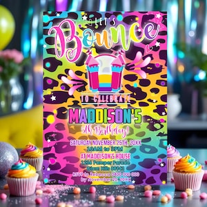 BOUNCE INVITATION Jump Birthday Invitation Bounce House Rainbow Cheetah Invitation Bounce Birthday Trampoline Party Bouncing Castle Invite