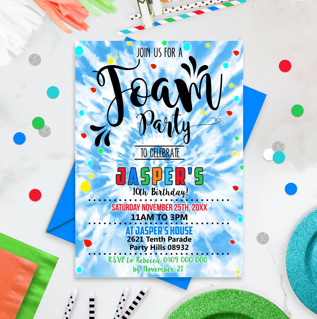 FOAM Party Birthday Invitation Foam Birthday Party Editable Foam Party