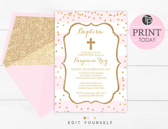 baby pink baptism invitation