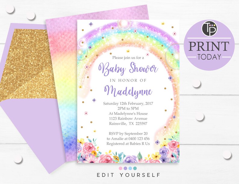 Rainbow Baby Shower Invitation Pastel Rainbow Baby Shower Etsy