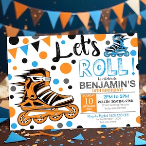 ROLLERBLADE PARTY Invitation Instant Download Rollerblade Birthday Boy Skating Birthday Invite Skating Party Skate Invitation Boy Corjl