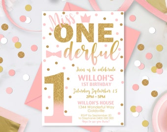 Miss Onederful Invitation Editable Miss Onederful 1st Birthday Invitation Instant Download Miss Onederful Digital Invitation Template Girl