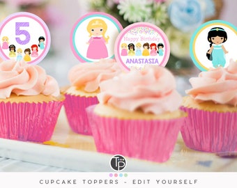 Princess Cupcake Toppers, Instant download Princess Cupcake Toppers, Princess Cupcake Toppers Printable, Princess Party Decorations, 0217