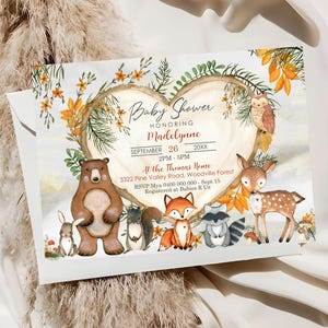 WOODLAND Baby Shower Invitation Editable Woodland ANIMALS Baby Shower Invitation FOREST Baby Invitation Woodland invitation template Corjl