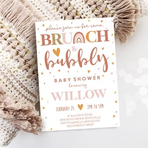 BRUNCH AND BUBBLY Baby Shower Invitation Boho Baby Shower Invitation Boho Brunch and Bubbly Invitation Rainbow Baby Shower Brunch Baby Show