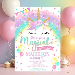Rainbow Unicorn Birthday Invitation: Magical Celebration (DIY Digital Download 5x7" Template) image 3