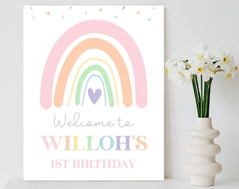 Rainbow Welcome Sign Editable Pastel Rainbow Welcome Birthday Sign Modern Rainbow Welcome Sign Rainbow Decorations Printable 16x20 20x30