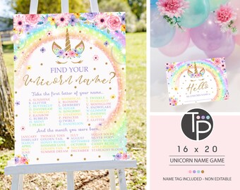 UNICORN NAME GAME, Instant Download Unicorn Game, Rainbow Unicorn Party, Unicorn Party Game, Whats your Unicorn Name Game, Unicorn Sign 0210