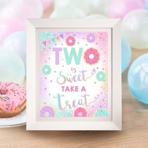 SIGNE DEUX DOUCES Donut Two Sweet plaque Take a Treat Bonbons Décorations Donut Friandises sucrées Plaque de table Two Sweet Birthday Party Donut imprimable