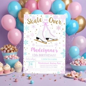 ICE SKATING INVITATION Instant Download Ice Skating Birthday Invitation Ice Skating Party Ice Skate Gold Invitation Instant Editable Corjl