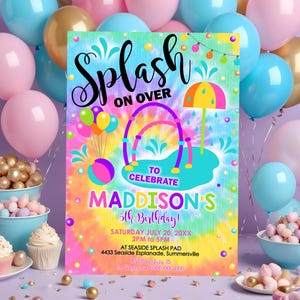 SPLASH PAD PARTY Invitation Editable Tie Dye Splash Invitation Girl Water Park Party Invitation Download Splash Party Invitation Waterpark