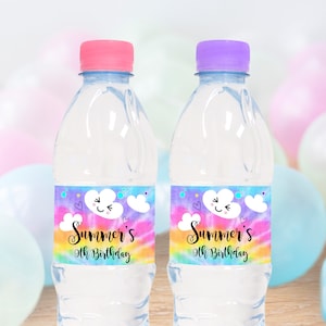 CLOUD 9 WATER Bottle Labels Editable Water Bottle labels Rainbow Clouds Party Decor instant download water bottle labels Printable Tie Dye