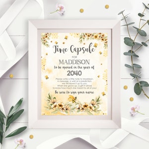 Editable Bee Time Capsule Honey Bee Birthday Printable Sunflower Bee Time Capsule Girl First Birthday Bee Time Capsule Sign Corjl Template