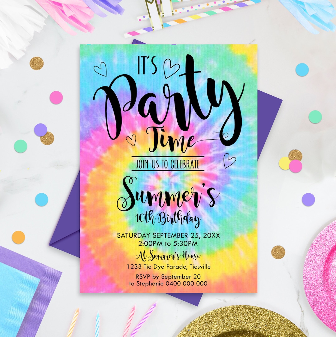 TIE DYE PARTY Invitation Instant Download Rainbow Tie Dye Birthday