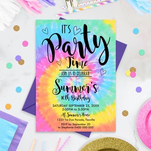 TIE DYE PARTY Invitation Instant Download Rainbow Tie Dye Birthday Invitations Editable Tie Dye Party Invitations Printable It's Party Time