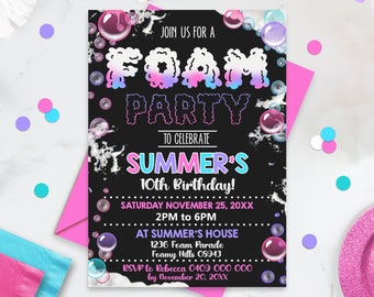 FOAM Party Birthday Invitation Pink Foam Birthday Party Editable Foam Party Girl Bubble Foam Party Invitation Instant Download Foam Girl