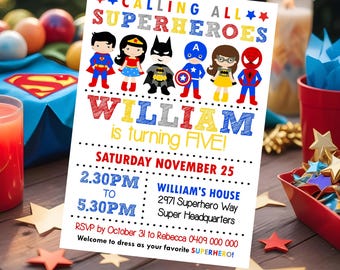 SUPERHERO Party Invitation INSTANT DOWNLOAD Superhero Invitations Superhero Party Invitation Superhero printable Editable Corjl Superhero