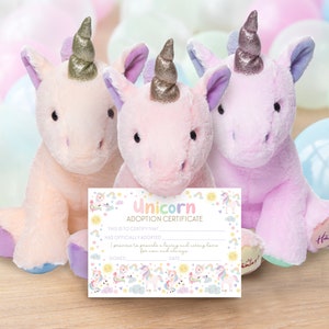 ADOPT A UNICORN Certificate Printable Unicorn Party Game Rainbow ...
