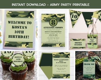 ARMY PARTY PRINTABLES, Army Camoflauge Invitation, Instant download Army Printable, Army Party Decorations, Camo invitation, Camouflage