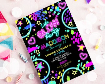 GLOW Birthday Invitation Instant Download Neon Birthday Invitation Editable Glow Party Invitation Neon Paint Splatters Lets Glow Crazy Neon