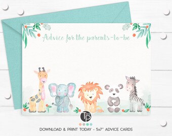 Jungle Animals Advice for the parents to be card, Instant Download, Advice for Parents, Advice Cards, Parent Advice Cards, Jungle Baby,