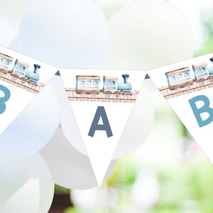 TRAIN BUNTING FLAGS Editable Train Party Flags Editable Train Birthday Banner Corjl Train Happy Birthday Banner Train Baby Shower Banner