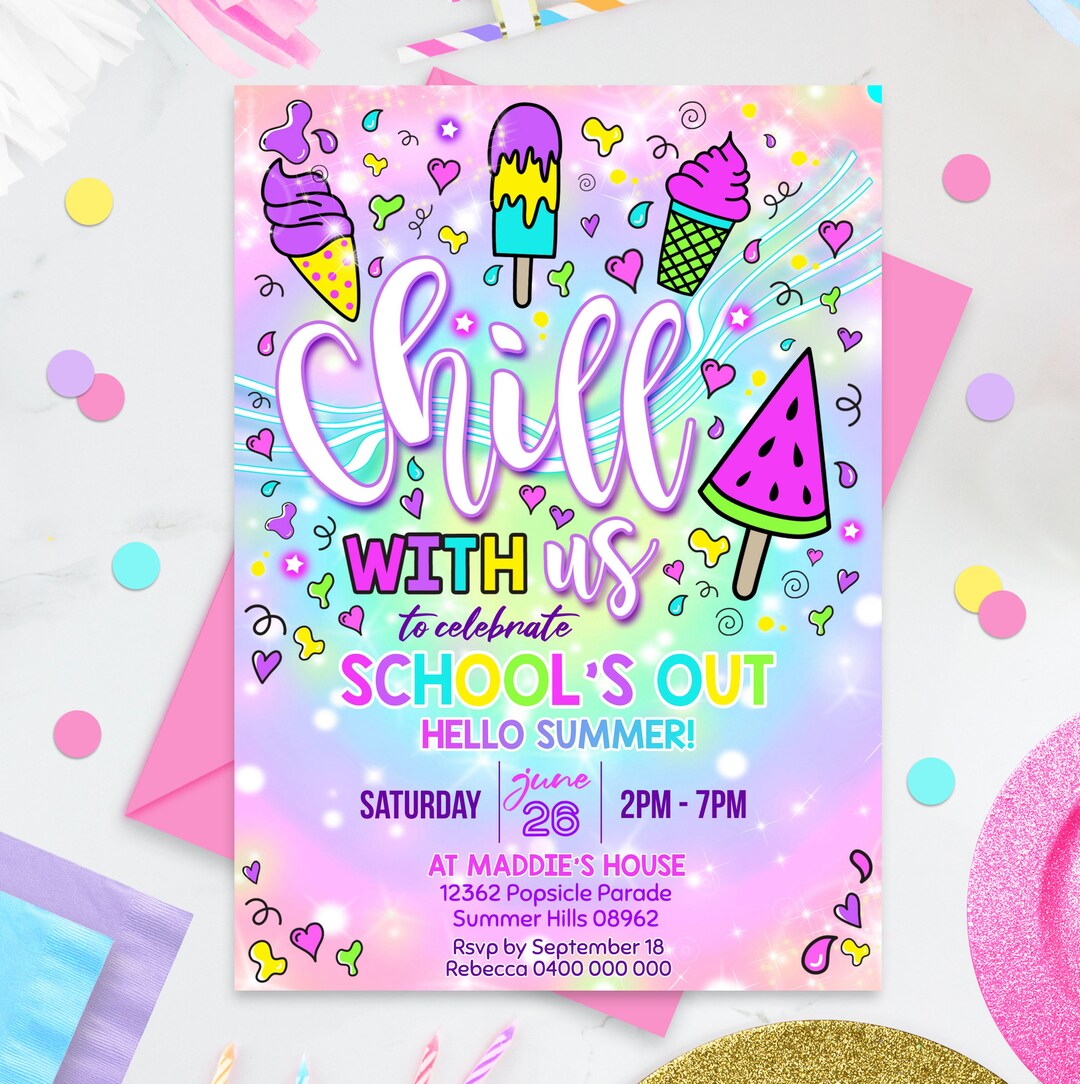 END OF SCHOOL Invitation Editable Schools Out Party Invitation ...