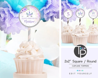 Winter Unicorn Cupcake Toppers, Instant download Winter Unicorn Cupcake Toppers, Unicorn and Snowflake Cupcake Toppers Printable, Winter