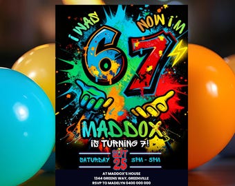 Six Seven Birthday Invitation | I was 6 now I'm 7 Party Invite | Digital Download