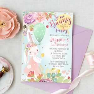 BUNNY Invitation Bunny Birthday Invitation Instant Download Some Bunny Invitation Bunny Party Invitation Floral Bunny Party Invitation