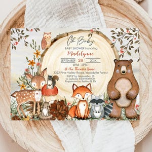 WOODLAND Baby Shower Einladung Waldtiere Baby Shower Einladung Wald-Babyparty-Einladung Wald-Babyparty-Einladungsschablone