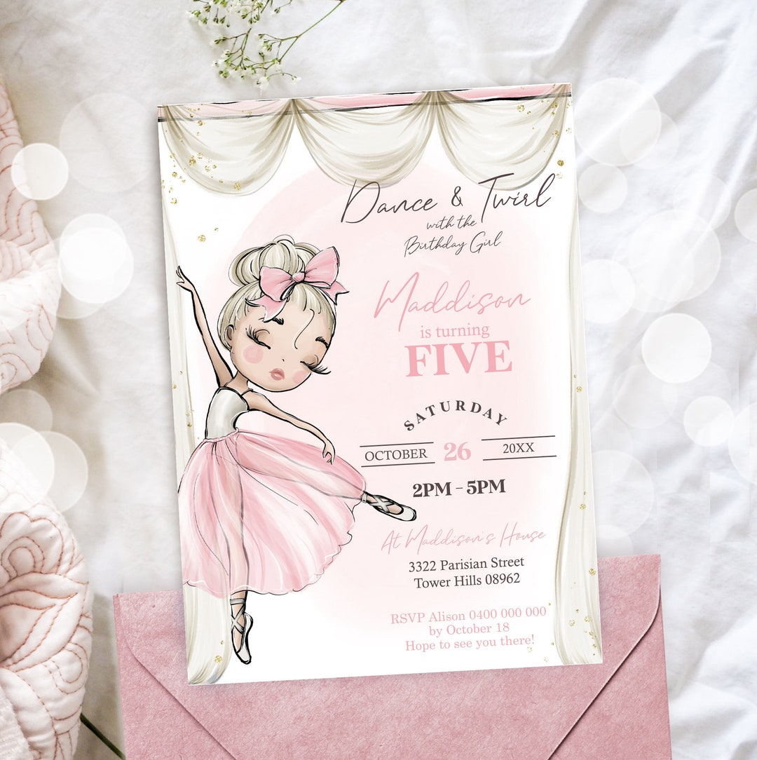 Ballerina Birthday Invitation: Editable Blonde Girl Ballet Dance Party ...